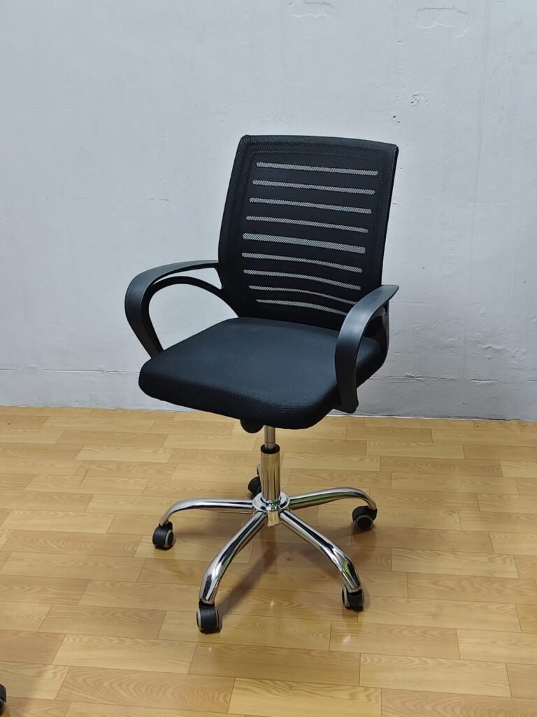 Premium black ergonomic mesh office chair with adjustable height and chrome base