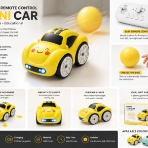 Yellow Smart Sensor Car with wireless remote control and rechargeable battery for kids educational play.