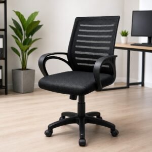 ⭐ Key Features 🪑 Ergonomic Design 🌬️ Breathable Mesh Backrest 💺 Comfortable Cushioned Seat ↕️ Adjustable Seat Height 🔄 360° Swivel Function 🛞 Smooth Caster Wheels 💪 Stable 5-Star Base 🖤 Elegant Black Finish 🏢 Office, Home Office & Study-এর জন্য উপযুক্ত 🎯 Perfect For Corporate Office | Home Office | Computer Desk | Study Room | Workstation