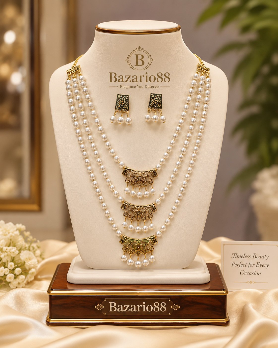 Luxury Multi-Layer Pearl Necklace Set with Earrings