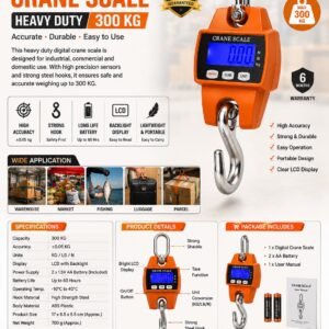 Digital Crane Scale 300KG Heavy Duty LCD Hanging Weight Scale with Steel Hook for Industrial and Commercial Use