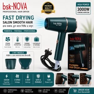 bsk-NOVA Professional Hair Dryer 3000W with Concentrator Nozzle for Fast Hair Drying and Salon Styling