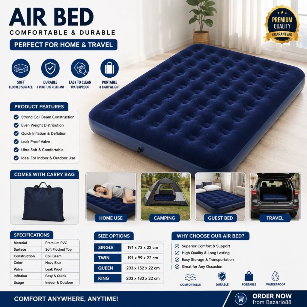 Premium Inflatable Air Bed – Comfortable Portable Air Mattress