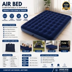 Premium Inflatable Air Bed – Comfortable Portable Air Mattress
