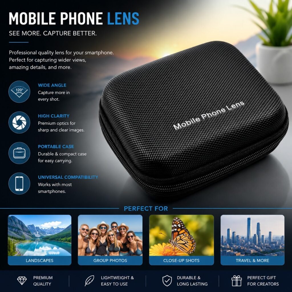 Professional Mobile Phone Camera Lens Kit – Wide Angle, Macro & Fisheye Lens with Carrying Case