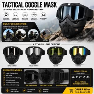 Black Tactical Full Face Motorcycle Goggle Mask with Anti-Fog UV Protection Lens and Adjustable Strap for Riding & Outdoor Sports