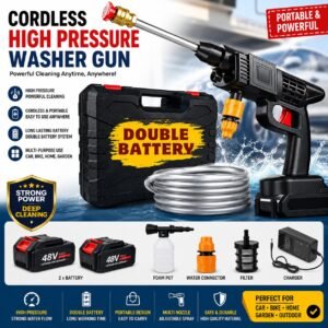 Cordless High Pressure Washer Gun with Double Battery, Foam Bottle, Water Hose and Accessories for Car Wash and Home Cleaning