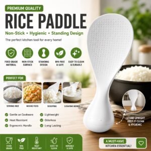 White Premium Non-Stick Standing Rice Paddle for Rice Serving, Mixing and Kitchen Cooking Use