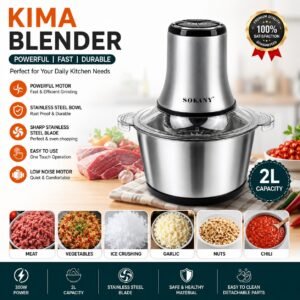 Sokany Stainless Steel Electric Kima Blender with Meat Chopper Bowl for Meat, Vegetables and Spices