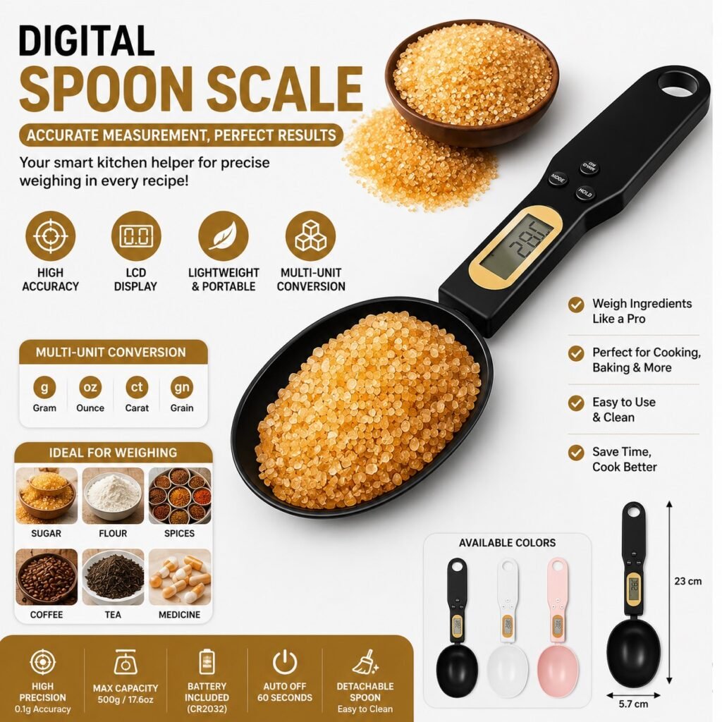 Digital Electronic Kitchen Spoon Scale with LCD Display for Measuring Sugar, Coffee, Tea, Flour and Spices