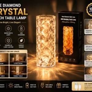 Rose Diamond Crystal USB Rechargeable Touch Table Lamp with Elegant Crystal Design