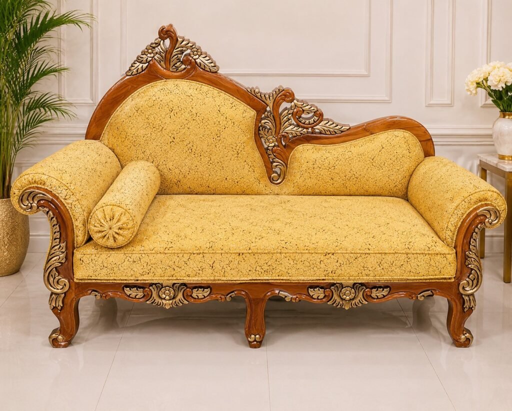 Premium Segun Wood Royal Divan with Hand-Carved Wooden Frame and Luxury Upholstery