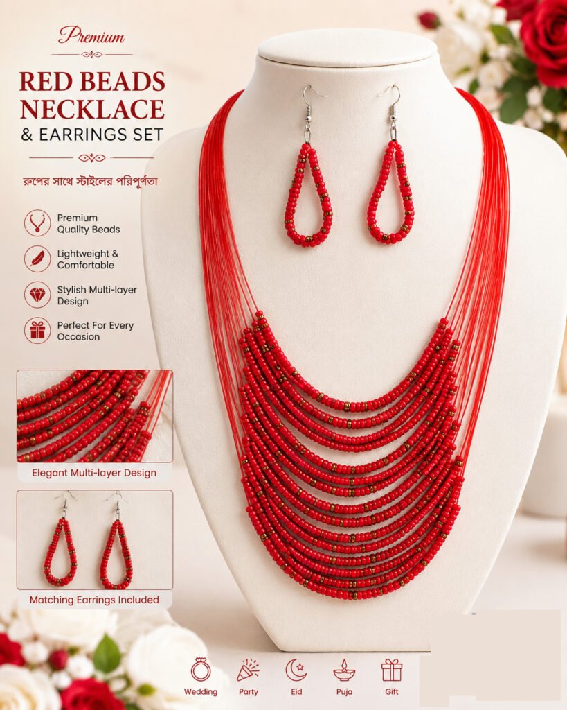 Premium Handmade Red Beads Necklace & Earrings Set | Elegant Fashion Jewelry for Women