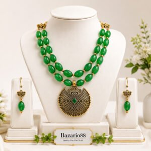 Premium Green Beads Necklace & Earrings Set for Women